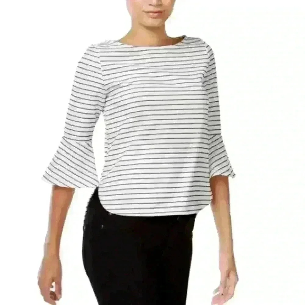 Bar Ill black and white‎ striped textured pullover blouse top size large